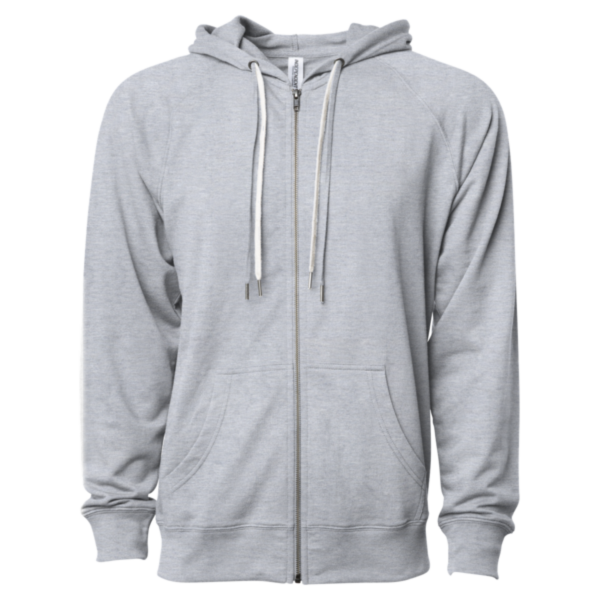 Independent Trading Co. Unisex Icon Lightweight Loopback Terry Full-Zip Hooded Sweatshirt, Athletic Heather, Front view
