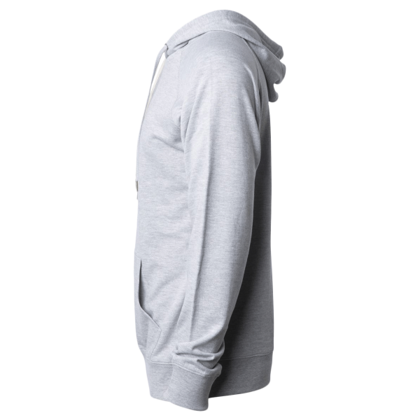 Independent Trading Co. Unisex Icon Lightweight Loopback Terry Full-Zip Hooded Sweatshirt, Athletic Heather, Left Sleeve view