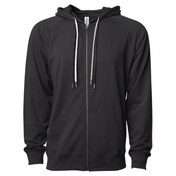 Independent Trading Co. Unisex Icon Lightweight Loopback Terry Full-Zip Hooded Sweatshirt, Black, Front view