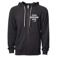 Independent Trading Co. Unisex Icon Lightweight Loopback Terry Full-Zip Hooded Sweatshirt, Black, Front view, Mockup