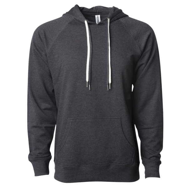 Independent Trading Co. Unisex Icon Lightweight Loopback Terry Hooded Sweatshirt, Charcoal Heather, Front view