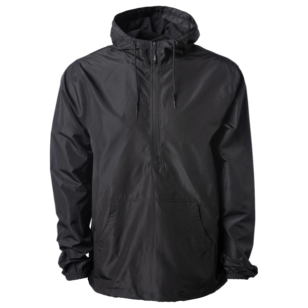 Independent Trading Co. Unisex Lightweight Quarter-Zip Windbreaker Pullover Jacket, Black / Black, Front view