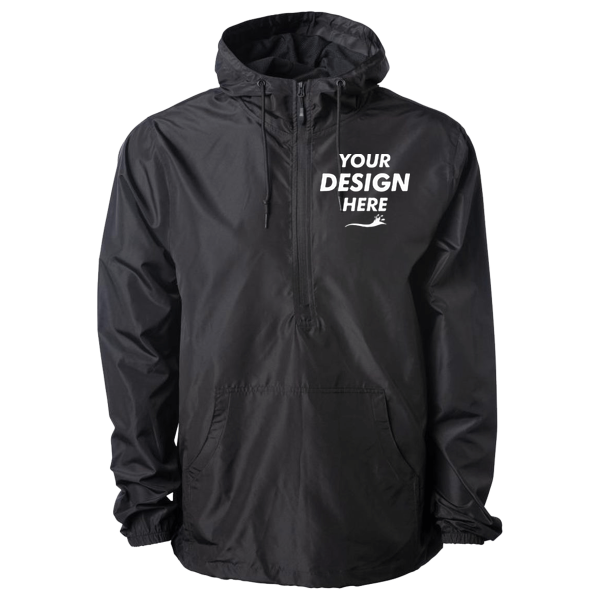 Independent Trading Co. Unisex Lightweight Quarter-Zip Windbreaker Pullover Jacket, Black / Black, Front view, Mockup