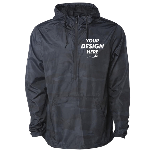 Independent Trading Co. Unisex Lightweight Quarter-Zip Windbreaker Pullover Jacket, Black Camo / Black Camo, Front view, Mockup