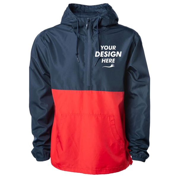 Independent Trading Co. Unisex Lightweight Quarter-Zip Windbreaker Pullover Jacket, Classic Navy / Red, Front view, Mockup