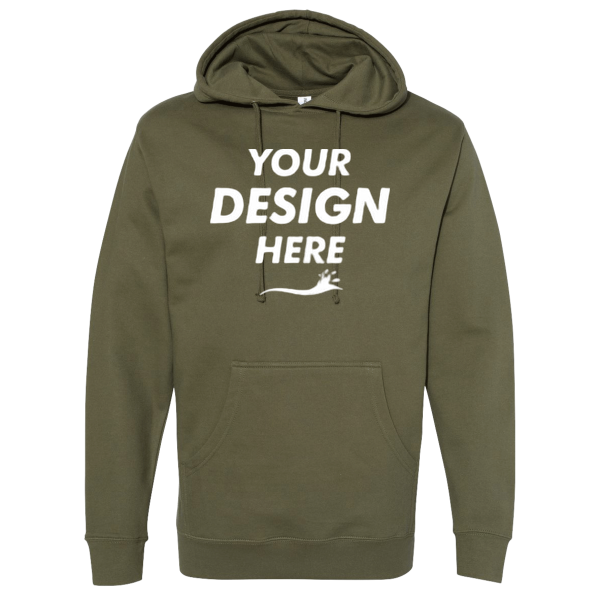 Independent Trading Co. Unisex Midweight Hooded Sweatshirt, Army, Front view, Mockup