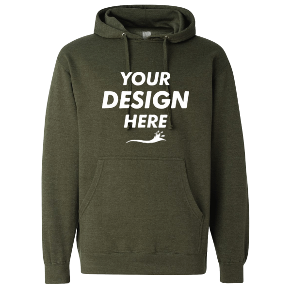 Independent Trading Co. Unisex Midweight Hooded Sweatshirt, Army Heather, Front view, Mockup
