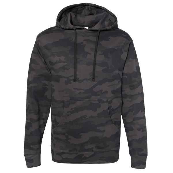 Independent Trading Co. Unisex Midweight Hooded Sweatshirt, Black Camo, Front view