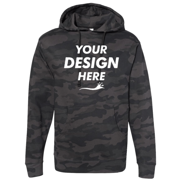 Independent Trading Co. Unisex Midweight Hooded Sweatshirt, Black Camo, Front view, Mockup