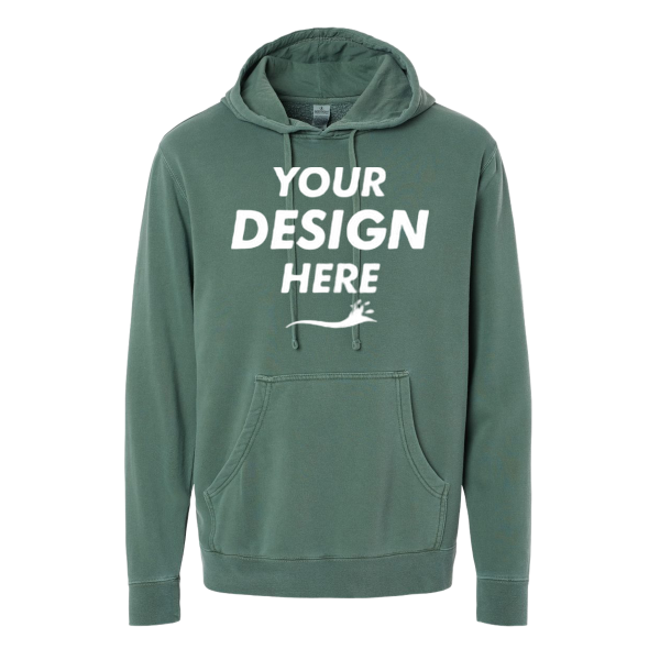 Independent Trading Co. Unisex Midweight Pigment-Dyed Hooded Sweatshirt, Pigment Alpine Green, Front view, Mockup