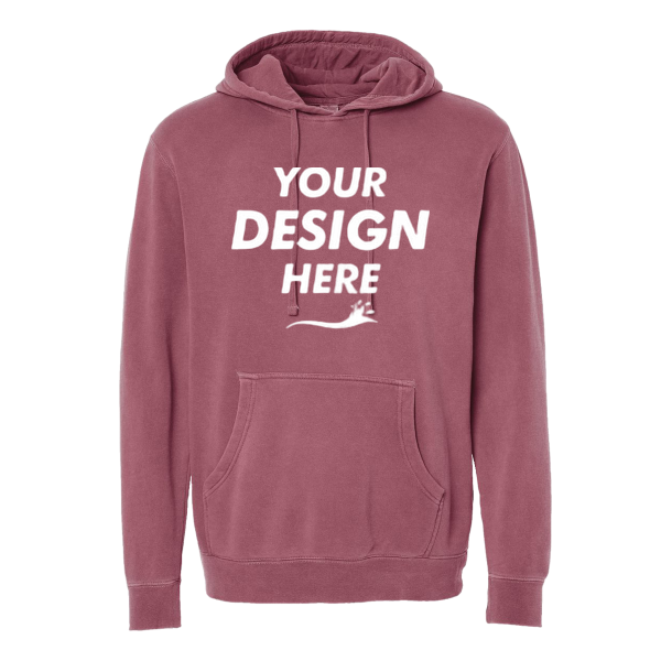 Independent Trading Co. Unisex Midweight Pigment-Dyed Hooded Sweatshirt, Pigment Maroon, Front view, Mockup