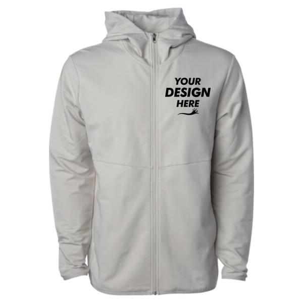 Independent Trading Co. Unisex Perform Full-Zip Hooded Sweatshirt, Smoke, Front view, Mockup