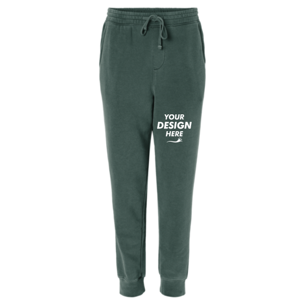 Independent Trading Co. Unisex Pigment-Dyed Fleece Sweatpants, Pigment Alpine Green, Front view, Mockup