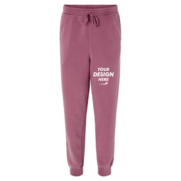 Independent Trading Co. Unisex Pigment-Dyed Fleece Sweatpants, Pigment Maroon, Front view, Mockup