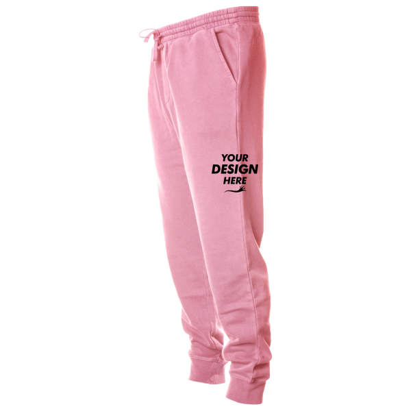 Independent Trading Co. Unisex Pigment-Dyed Fleece Sweatpants, Pigment Pink, Front view, Mockup