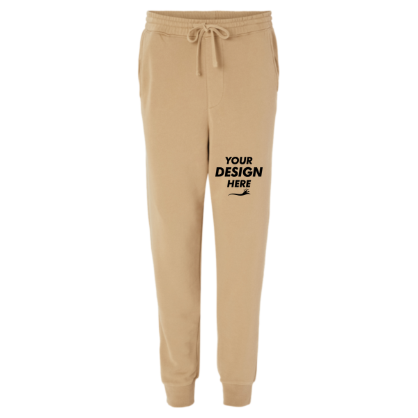 Independent Trading Co. Unisex Pigment-Dyed Fleece Sweatpants, Pigment Sandstone, Front view, Mockup