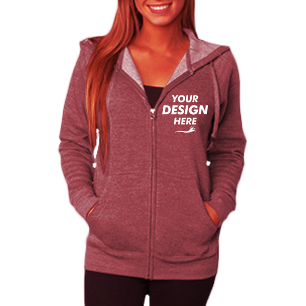 Independent Trading Co. Unisex Special Blend Raglan Full-Zip Hooded Sweatshirt, Crimson / Crimson, Front view, Mockup