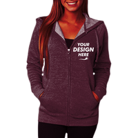 Independent Trading Co. Unisex Special Blend Raglan Full-Zip Hooded Sweatshirt, Maroon / Maroon, Front view, Mockup
