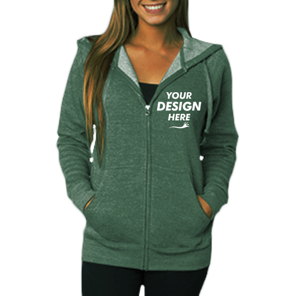 Independent Trading Co. Unisex Special Blend Raglan Full-Zip Hooded Sweatshirt, Moss / Moss, Front view, Mockup