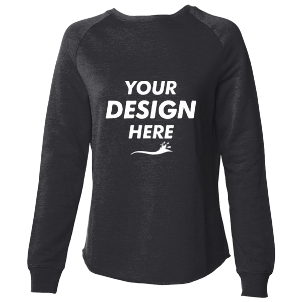 Independent Trading Co. Women's California Wave Wash Crewneck Sweatshirt, Black, Front view, Mockup