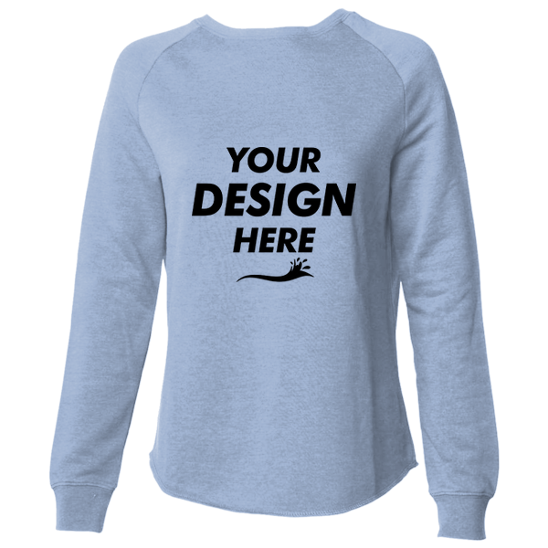 Independent Trading Co. Women's California Wave Wash Crewneck Sweatshirt, Misty Blue, Front view, Mockup
