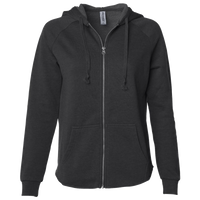 Independent Trading Co. Women's California Wave Wash Full-Zip Hooded Sweatshirt, Black, Front view