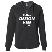 Independent Trading Co. Women's California Wave Wash Full-Zip Hooded Sweatshirt, Black, Front view, Mockup