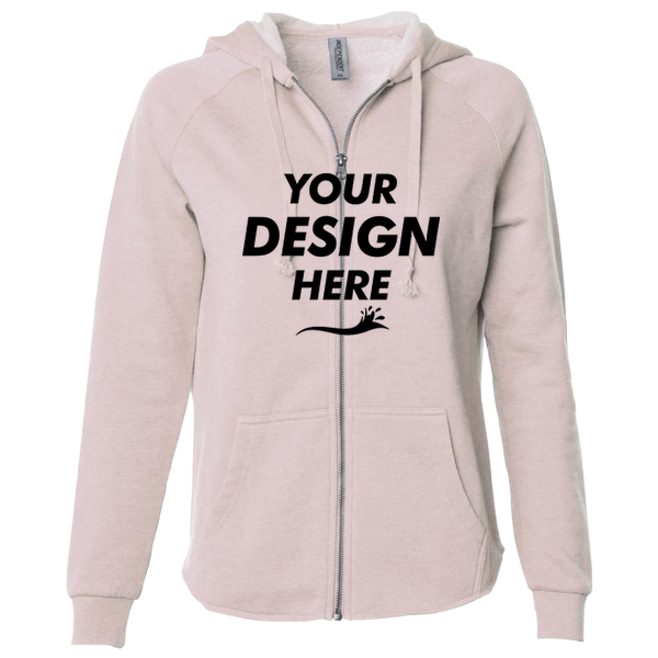 Independent Trading Co. Women's California Wave Wash Full-Zip Hooded Sweatshirt, Blush, Front view, Mockup