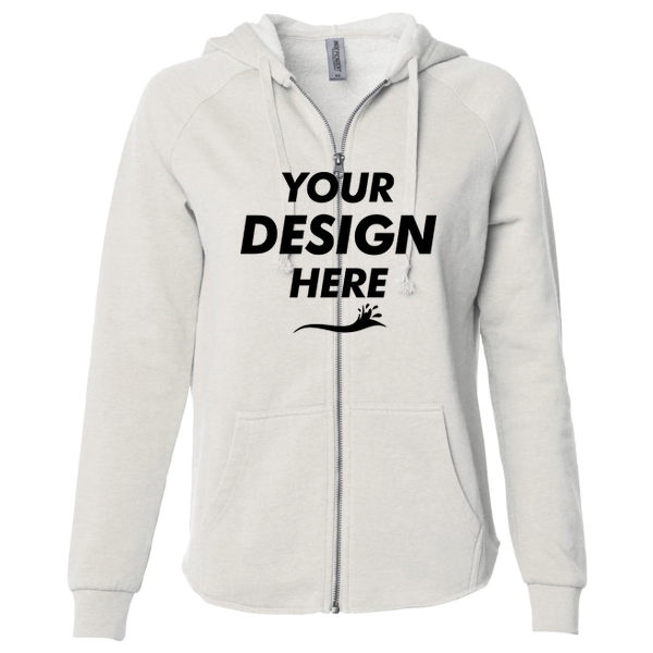 Independent Trading Co. Women's California Wave Wash Full-Zip Hooded Sweatshirt, Bone, Front view, Mockup