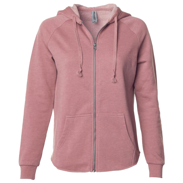 Independent Trading Co. Women's California Wave Wash Full-Zip Hooded Sweatshirt, Dusty Rose, Front view