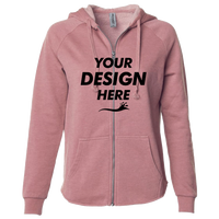 Independent Trading Co. Women's California Wave Wash Full-Zip Hooded Sweatshirt, Dusty Rose, Front view, Mockup