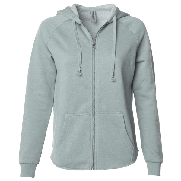 Independent Trading Co. Women's California Wave Wash Full-Zip Hooded Sweatshirt, Sage, Front view
