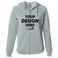 Independent Trading Co. Women's California Wave Wash Full-Zip Hooded Sweatshirt, Sage, Front view, Mockup