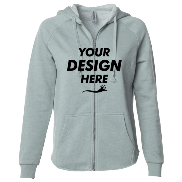 Independent Trading Co. Women's California Wave Wash Full-Zip Hooded Sweatshirt, Sage, Front view, Mockup