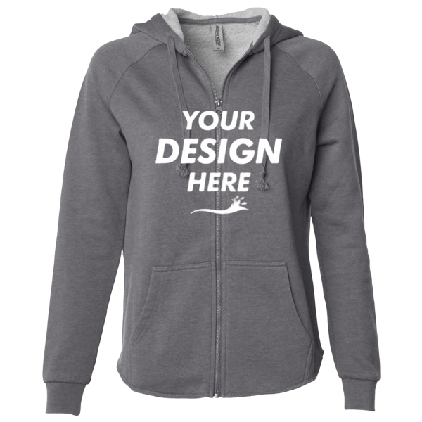 Independent Trading Co. Women's California Wave Wash Full-Zip Hooded Sweatshirt, Shadow, Front view, Mockup