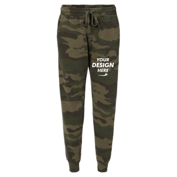 Independent Trading Co. Women's California Wave Wash Sweatpants, Forest Camo Heather, Front view, Mockup
