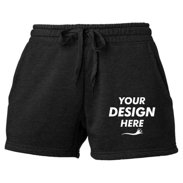 Independent Trading Co. Women’s Lightweight California Wave Wash Fleece Shorts, Black, Front view, Mockup