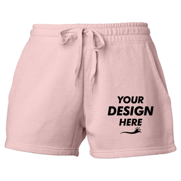 Independent Trading Co. Women’s Lightweight California Wave Wash Fleece Shorts, Blush, Front view, Mockup