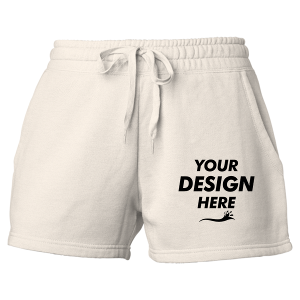 Independent Trading Co. Women’s Lightweight California Wave Wash Fleece Shorts, Bone, Front view, Mockup