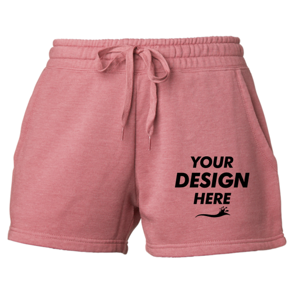 Independent Trading Co. Women’s Lightweight California Wave Wash Fleece Shorts, Dusty Rose, Front view, Mockup