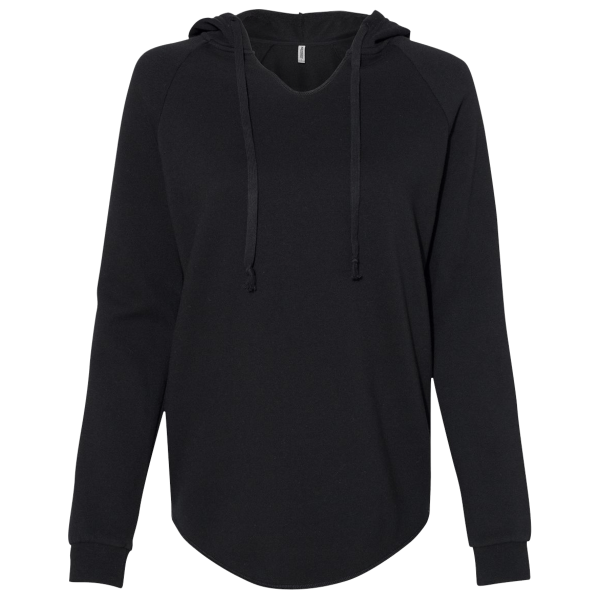 Independent Trading Co. Women’s Lightweight California Wave Wash Hooded Sweatshirt, Black, Front view