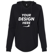 Independent Trading Co. Women’s Lightweight California Wave Wash Hooded Sweatshirt, Black, Front view, Mockup