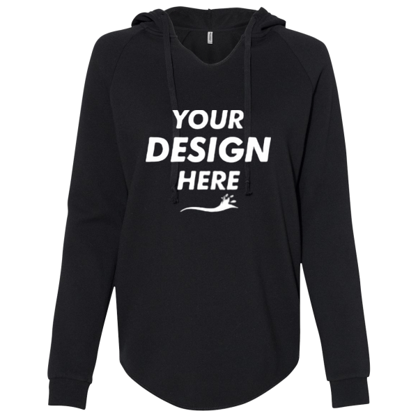 Independent Trading Co. Women’s Lightweight California Wave Wash Hooded Sweatshirt, Black, Front view, Mockup