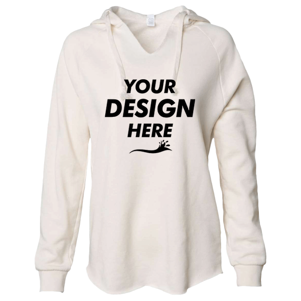Independent Trading Co. Women’s Lightweight California Wave Wash Hooded Sweatshirt, Bone, Front view, Mockup