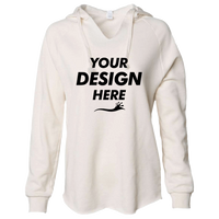 Independent Trading Co. Women’s Lightweight California Wave Wash Hooded Sweatshirt, Bone, Front view, Mockup