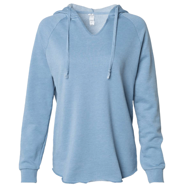 Independent Trading Co. Women’s Lightweight California Wave Wash Hooded Sweatshirt, Misty Blue, Front view