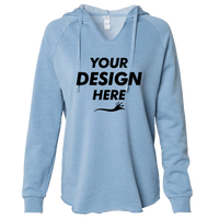 Independent Trading Co. Women’s Lightweight California Wave Wash Hooded Sweatshirt, Misty Blue, Front view, Mockup