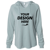 Independent Trading Co. Women’s Lightweight California Wave Wash Hooded Sweatshirt, Sage, Front view, Mockup