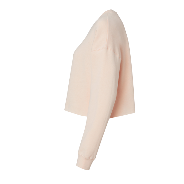 Independent Trading Co. Women's Lightweight Crop Crewneck Sweatshirt, Blush, Left Sleeve view