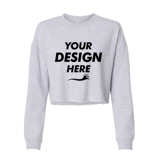 Independent Trading Co. Women's Lightweight Crop Crewneck Sweatshirt, Grey Heather, Front view, Mockup
